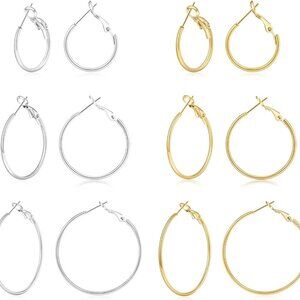 Set of 6 Small Gold and Silver Hoop Earrings in Various Sizes, Hypoallergenic St